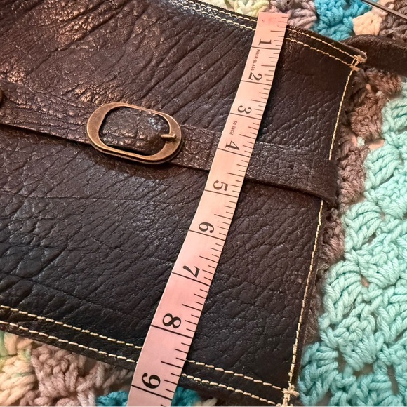 Patricia Nash Black Tumbled Leather Crossbody Bag Contrast Stitching Brass Buckl - Picture 6 of 7